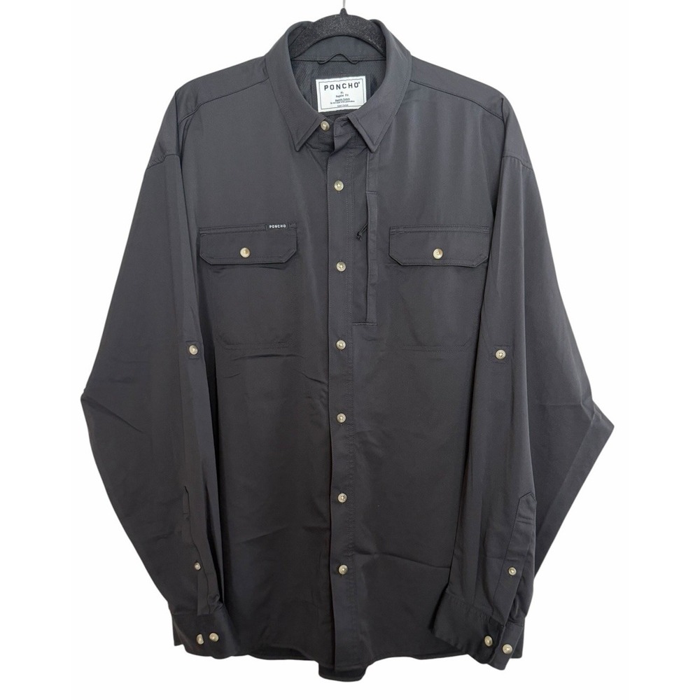 Poncho Original Shirt Black Smoke Magnetic Pockets Men's Size XL
